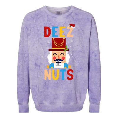 Deez Nuts Nutcracker Santa Xmas Funny Christmas Pjs Colorblast Crewneck Sweatshirt