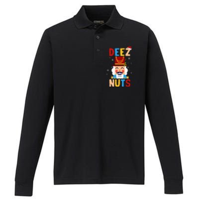 Deez Nuts Nutcracker Santa Xmas Funny Christmas Pjs Performance Long Sleeve Polo