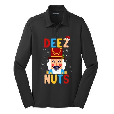 Deez Nuts Nutcracker Santa Xmas Funny Christmas Pjs Silk Touch Performance Long Sleeve Polo