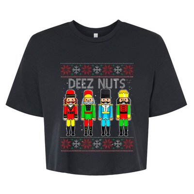 Deez Nuts Nutcracker Ugly Christmas Sweater Funny Xmas Bella+Canvas Jersey Crop Tee