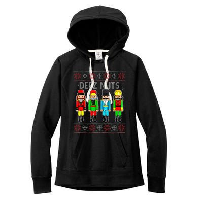 Deez Nuts Nutcracker Ugly Christmas Sweater Funny Xmas Women's Fleece Hoodie