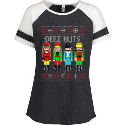 Deez Nuts Nutcracker Ugly Christmas Sweater Funny Xmas Enza Ladies Jersey Colorblock Tee