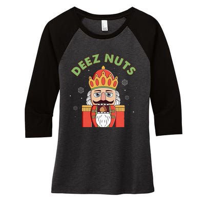 Deez Nuts Nutcracker Nut Christmas Pjs Women's Tri-Blend 3/4-Sleeve Raglan Shirt