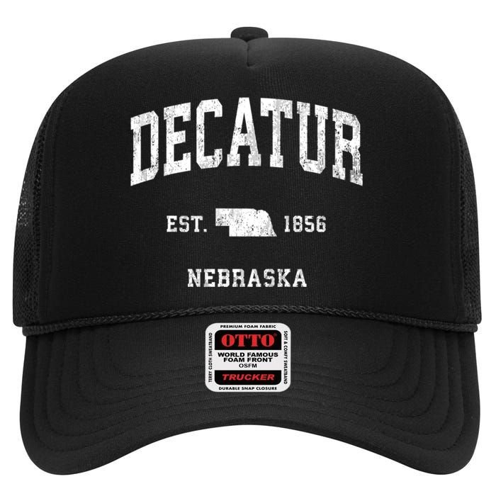 Decatur Nebraska Ne Vintage Athletic Sports High Crown Mesh Back Trucker Hat