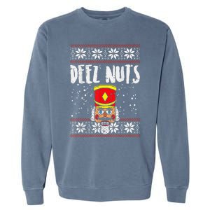 Deez Nuts Nutcracker Funny Ugly Christmas Sweater Meme Gift Garment-Dyed Sweatshirt