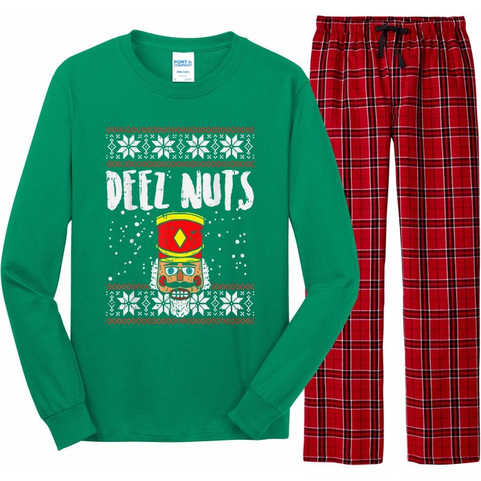 Deez Nuts Nutcracker Funny Ugly Christmas Sweater Meme Gift Long Sleeve Pajama Set