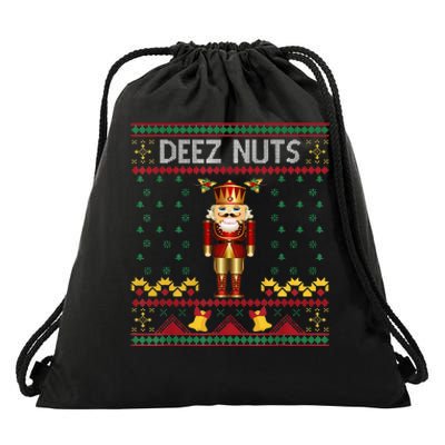 Deez Nuts Nutcracker Ugly Christmas Sweater Drawstring Bag