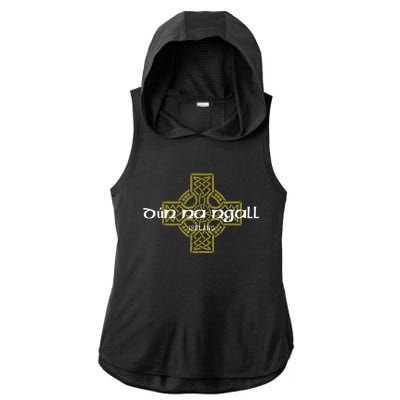 Dun Na Ngall Donegal Ireland Vintage Celtic Cross Ladies PosiCharge Tri-Blend Wicking Draft Hoodie Tank