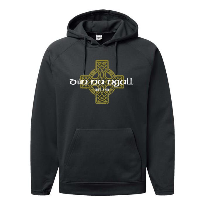 Dun Na Ngall Donegal Ireland Vintage Celtic Cross Performance Fleece Hoodie