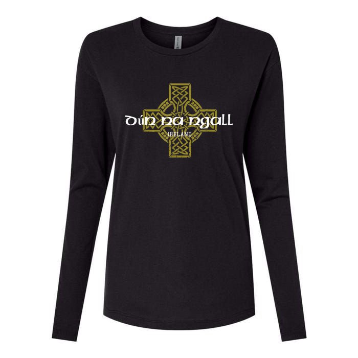 Dun Na Ngall Donegal Ireland Vintage Celtic Cross Womens Cotton Relaxed Long Sleeve T-Shirt