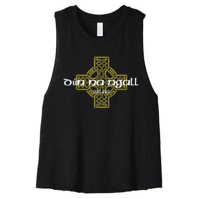 Dun Na Ngall Donegal Ireland Vintage Celtic Cross Women's Racerback Cropped Tank