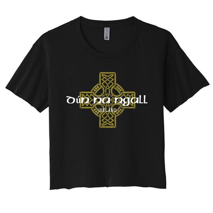 Dun Na Ngall Donegal Ireland Vintage Celtic Cross Women's Crop Top Tee