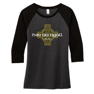 Dun Na Ngall Donegal Ireland Vintage Celtic Cross Women's Tri-Blend 3/4-Sleeve Raglan Shirt