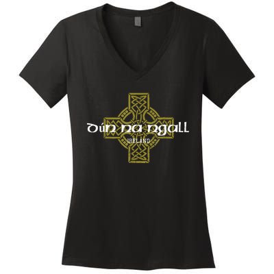 Dun Na Ngall Donegal Ireland Vintage Celtic Cross Women's V-Neck T-Shirt