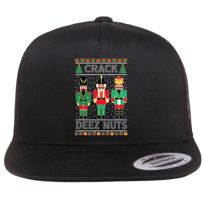 Deez Nuts Nutcracker Funny Ugly Christmas Xmas Flat Bill Trucker Hat