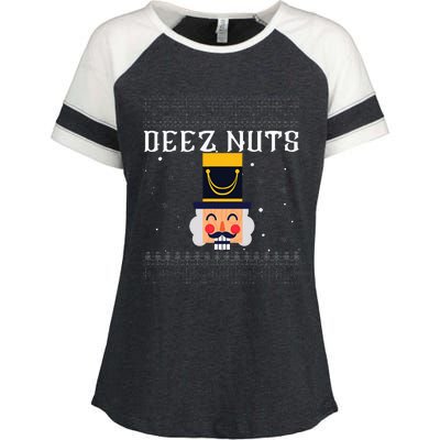 Deez Nuts Nutcracker Ugly Christmas Sweater Enza Ladies Jersey Colorblock Tee