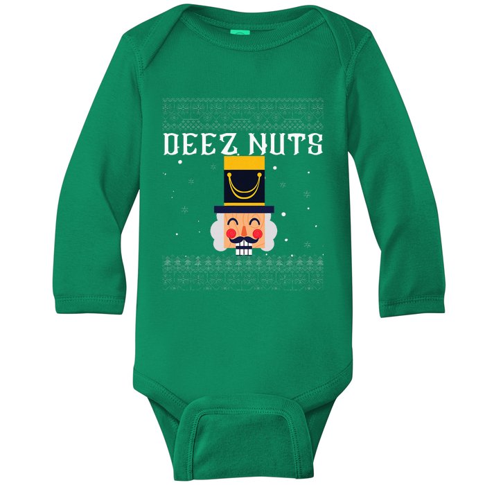 Deez Nuts Nutcracker Ugly Christmas Sweater Baby Long Sleeve Bodysuit