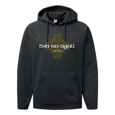 Dun Na Ngall Donegal Ireland Vintage Celtic Cross Performance Fleece Hoodie