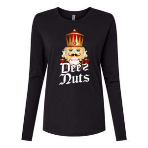 Deez Nuts Nutcracker Nut Funny Xmas Christmas Pajama Family Womens Cotton Relaxed Long Sleeve T-Shirt