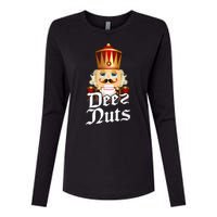 Deez Nuts Nutcracker Nut Funny Xmas Christmas Pajama Family Womens Cotton Relaxed Long Sleeve T-Shirt