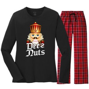 Deez Nuts Nutcracker Nut Funny Xmas Christmas Pajama Family Women's Long Sleeve Flannel Pajama Set 