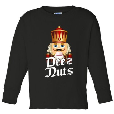 Deez Nuts Nutcracker Nut Funny Xmas Christmas Pajama Family Toddler Long Sleeve Shirt