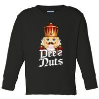 Deez Nuts Nutcracker Nut Funny Xmas Christmas Pajama Family Toddler Long Sleeve Shirt