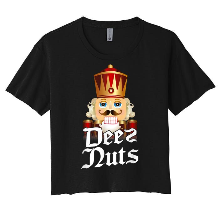 Deez Nuts Nutcracker Nut Funny Xmas Christmas Pajama Family Women's Crop Top Tee