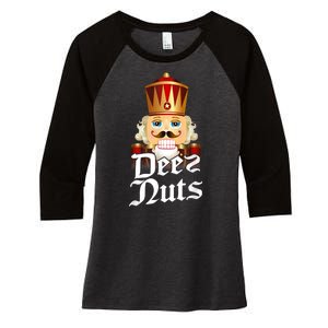 Deez Nuts Nutcracker Nut Funny Xmas Christmas Pajama Family Women's Tri-Blend 3/4-Sleeve Raglan Shirt