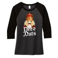 Deez Nuts Nutcracker Nut Funny Xmas Christmas Pajama Family Women's Tri-Blend 3/4-Sleeve Raglan Shirt