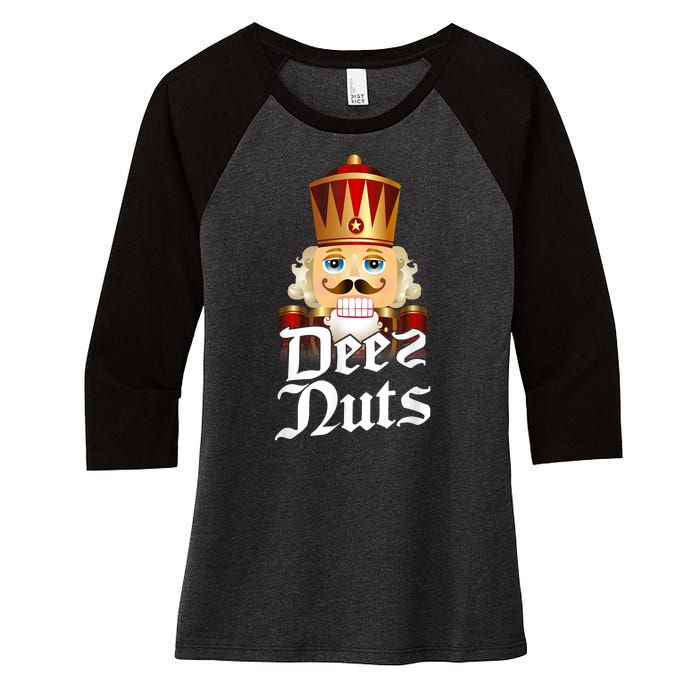 Deez Nuts Nutcracker Nut Funny Xmas Christmas Pajama Family Women's Tri-Blend 3/4-Sleeve Raglan Shirt