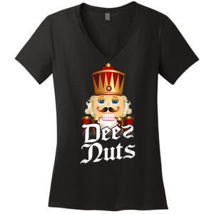 Deez Nuts Nutcracker Nut Funny Xmas Christmas Pajama Family Women's V-Neck T-Shirt