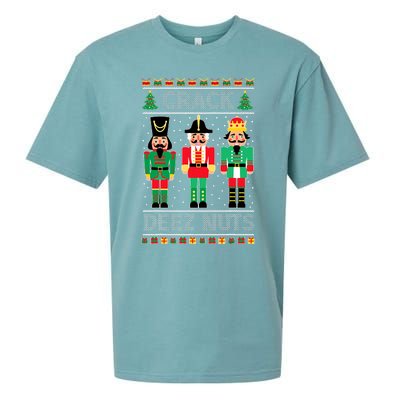 Deez Nuts Nutcracker Funny Ugly Christmas Sweater Xmas Sueded Cloud Jersey T-Shirt