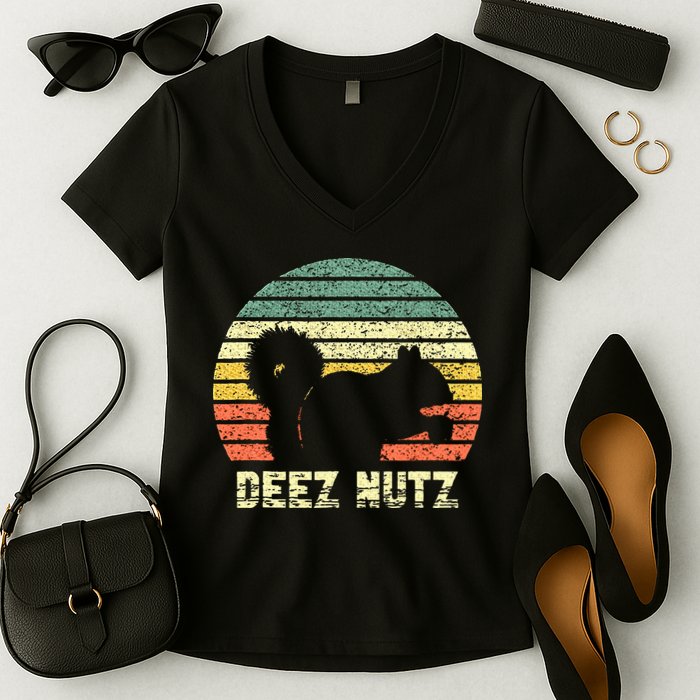 Deez Nuts Nutcracker Squirrel Deez Nutz Deezs Nut Funny Women's V-Neck T-Shirt