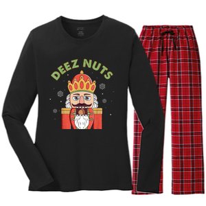 Deez Nuts Nutcracker Nut Women Funny Christmas Pjs Women's Long Sleeve Flannel Pajama Set 