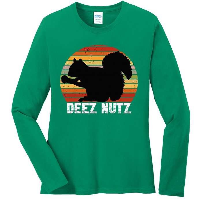 Deez Nutz Nutcracker Squirrel Gopher Chipmunk Ladies Long Sleeve Shirt