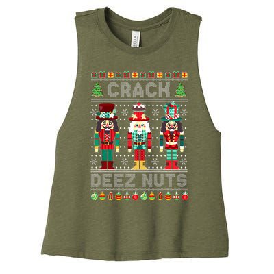 Deez Nuts Nutcracker Funny Ugly Christmas Sweater Xmas Women's Racerback Cropped Tank