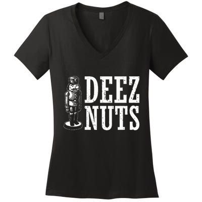 Deez Nuts Nutcracker Nut Christmas Funny Xmas Pajama Women's V-Neck T-Shirt