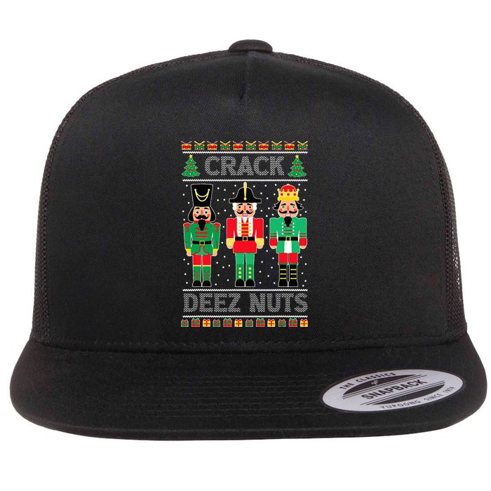 Deez Nuts Nutcracker Ugly Christmas Sweater Xmas Flat Bill Trucker Hat
