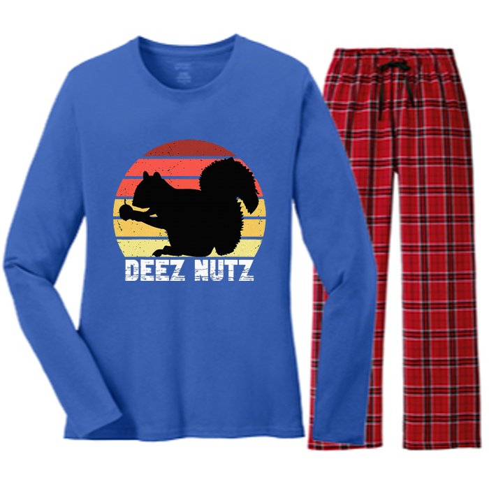 Deez Nutz Nutcracker Squirrel Gopher Chipmunk Dees Nuts Women's Long Sleeve Flannel Pajama Set 