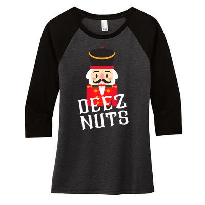 Deez Nuts Nutcracker Nu Funny Christmas Pjs Women's Tri-Blend 3/4-Sleeve Raglan Shirt