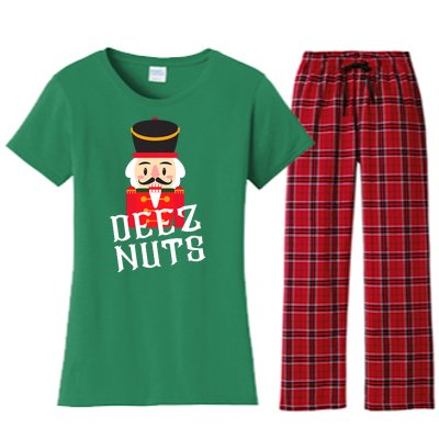 Deez Nuts Nutcracker Nu Funny Christmas Pjs Women's Flannel Pajama Set