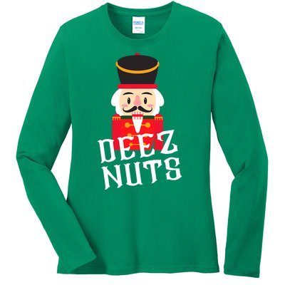 Deez Nuts Nutcracker Nu Funny Christmas Pjs Ladies Long Sleeve Shirt