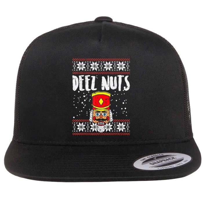 Deez Nuts Nutcracker Funny Ugly Christmas Sweater Flat Bill Trucker Hat
