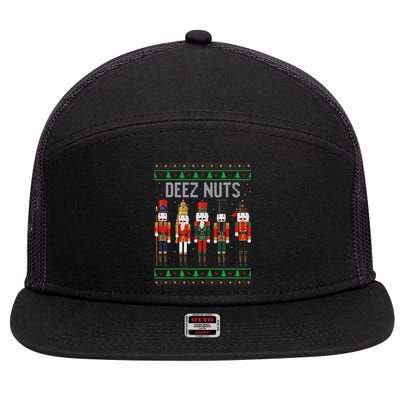 Deez Nuts Nutcracker Funny Ugly Christmas Sweater Meme Gift 7 Panel Mesh Trucker Snapback Hat