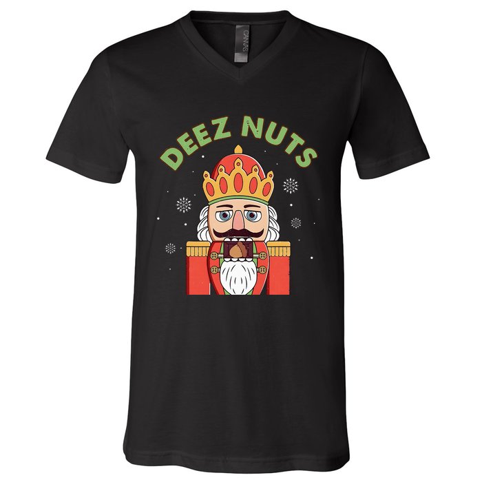 Deez Nuts Nutcracker Nut Funny Christmas Pjs V-Neck T-Shirt