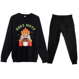 Deez Nuts Nutcracker Nut Funny Christmas Pjs Premium Crewneck Sweatsuit Set