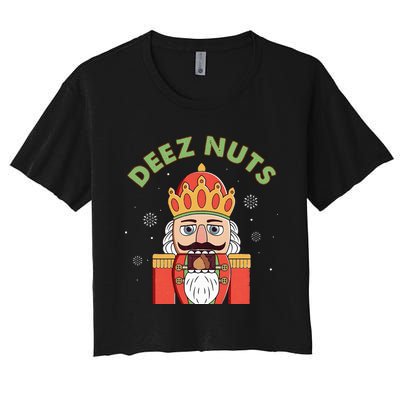 Deez Nuts Nutcracker Nut Funny Christmas Pjs Women's Crop Top Tee