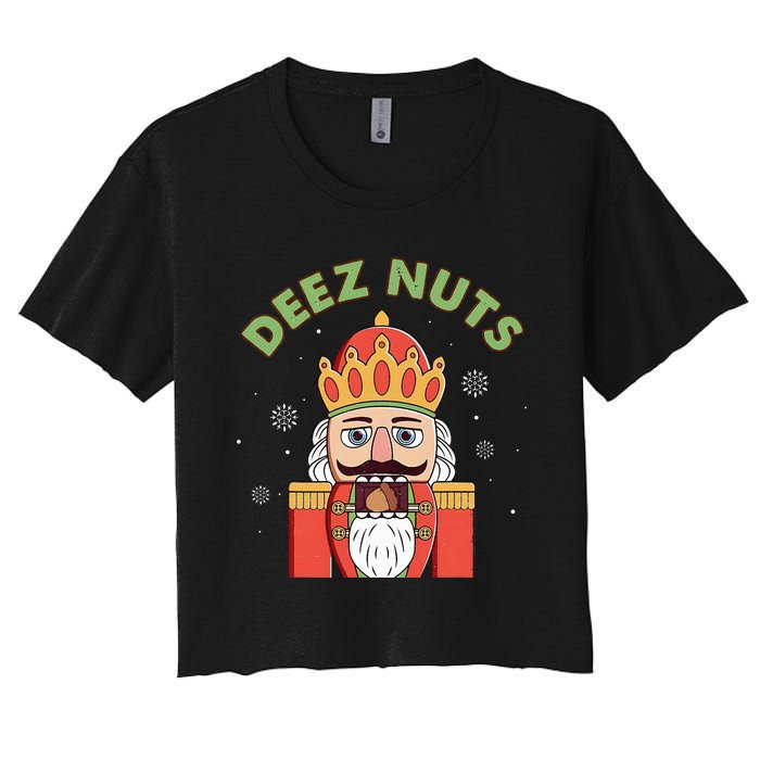 Deez Nuts Nutcracker Nut Funny Christmas Pjs Women's Crop Top Tee