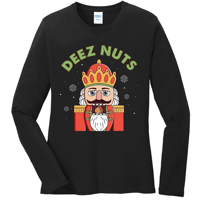 Deez Nuts Nutcracker Nut Funny Christmas Pjs Ladies Long Sleeve Shirt